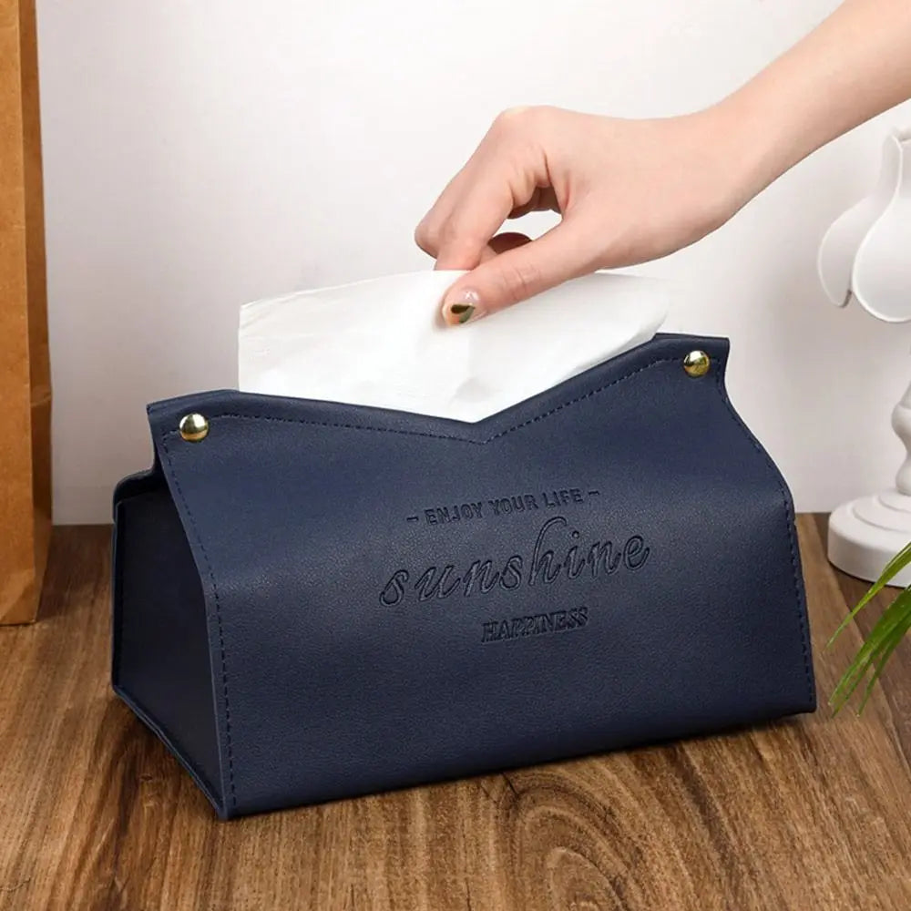 Leather Tissue Case Napkin Holder Storage Container Car Tissue Box Solid color minimalist Home Living Room Decoration