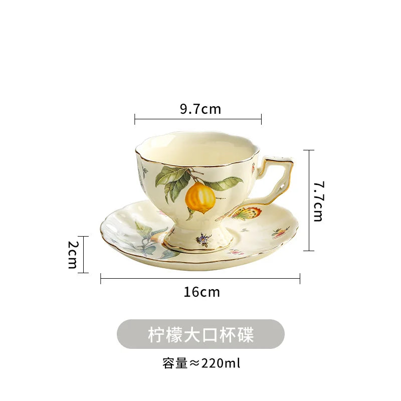 Vintage European-style Coffee Mug Afternoon Tea Set Tape Disc Teapot Kettle Lemon Pattern Porcelain Handle Cup Mugs Coffee Cups