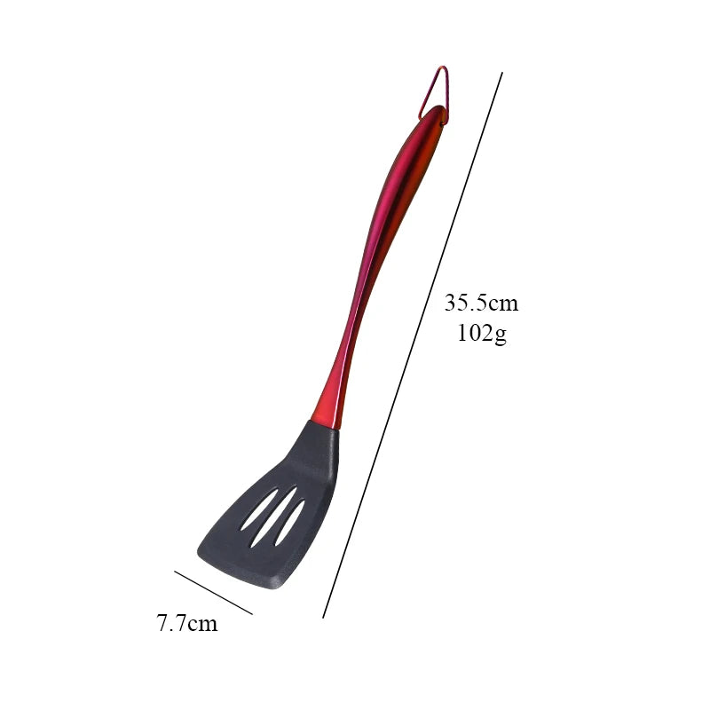 1-7PCS Cooking Tools Set Soup Scoop Slotted Spoon Turner Ladle Stainless Steel with Silicone Head Hanging Kitchen Server Pot