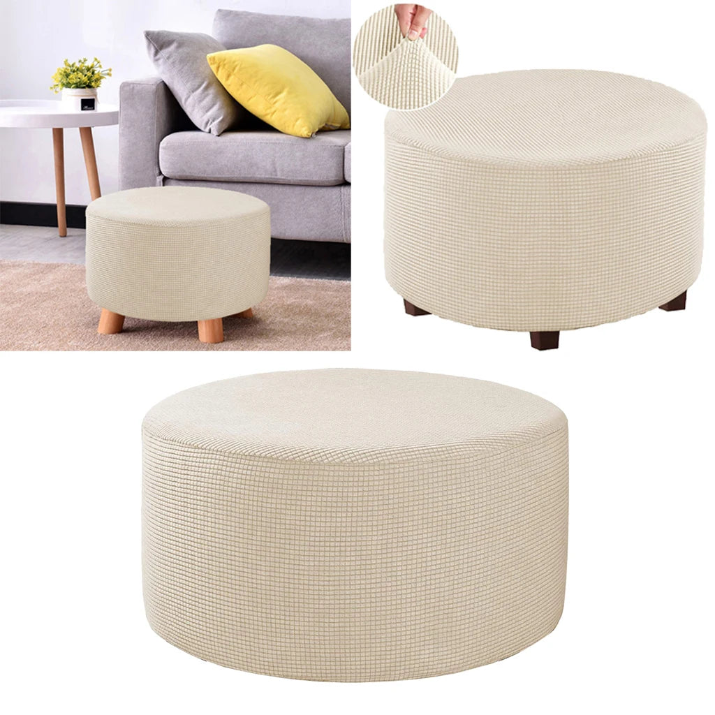 Storage Ottoman Slipcover Protector Spandex Elastic Round Footstool Sofa Slip Cover for Foot Rest Stool Furniture