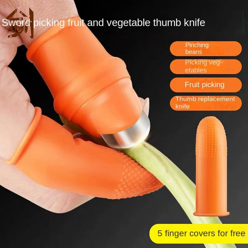 6pcs Steel Thumb Cutter Knife Set Finger Protector Gears Vegetable Harvesting Pinching Plant Blade Scissors Gloves Garden Tool