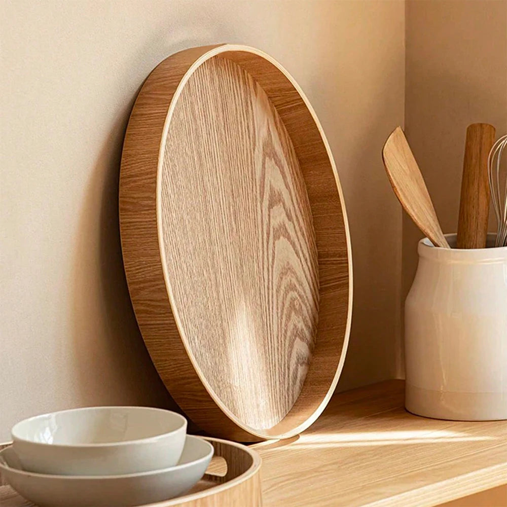 Round Wooden Serving Tray 21/27/30cm Wood Platte Decorative Tray for Coffee Home Table Breakfast Dinner Tea Food Tray