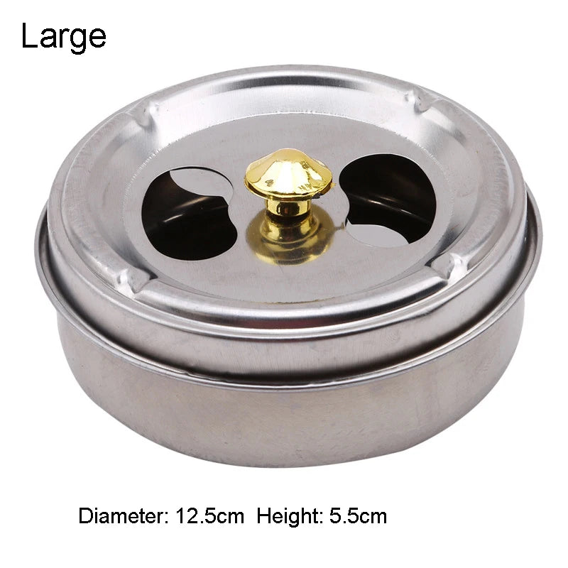 Round Spinning Ashtray With Cover Smoking Accessories Portable Stainless Steel Ashtray Lid Rotation Fully Enclosed Home Gadgets