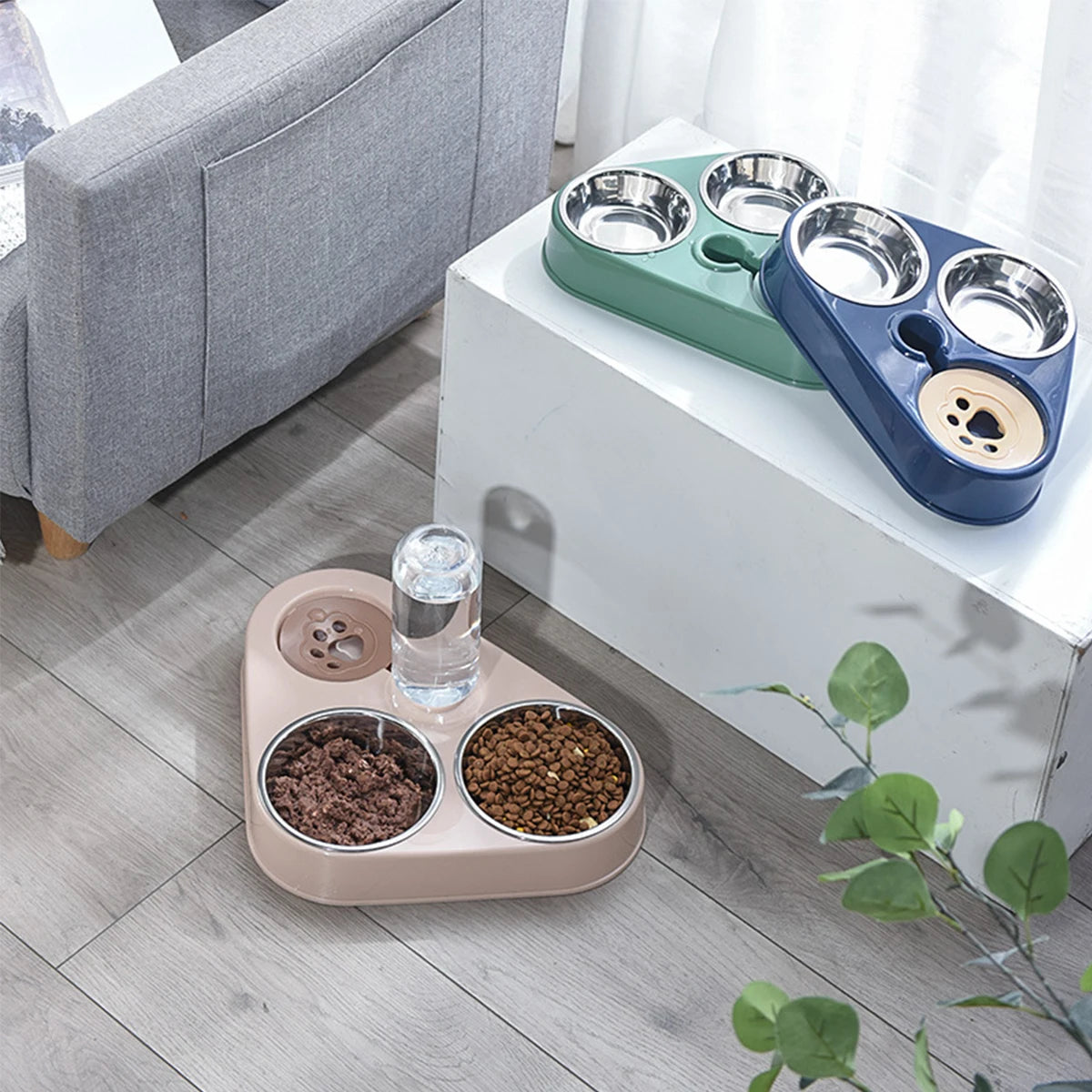 Non-slip and knock resistant dog bowl Stainless steel water food self-service feeder Pet feeding Drinking bowl for dogs and cats
