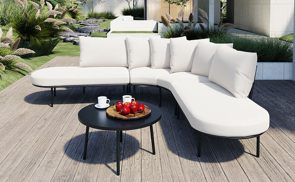 Patio Half- Moon Curved Outdoor Furniture Sofa Set with Coffee Table SHIPPING ONLY IN USA