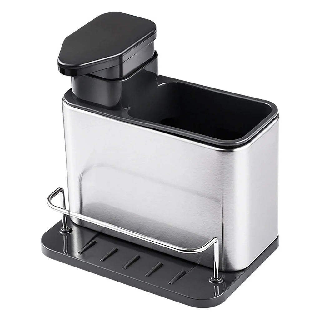 Stainless Steel Soap Dispenser + Sponge Holder 2-in-1 Kitchen Cleaning Storage Leak-proof & Easy To Clean