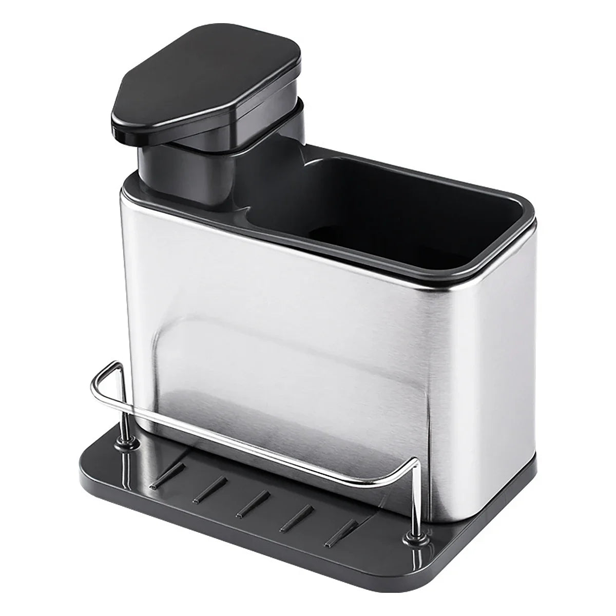 Stainless Steel Soap Dispenser + Sponge Holder 2-in-1 Kitchen Cleaning Storage Leak-proof & Easy To Clean