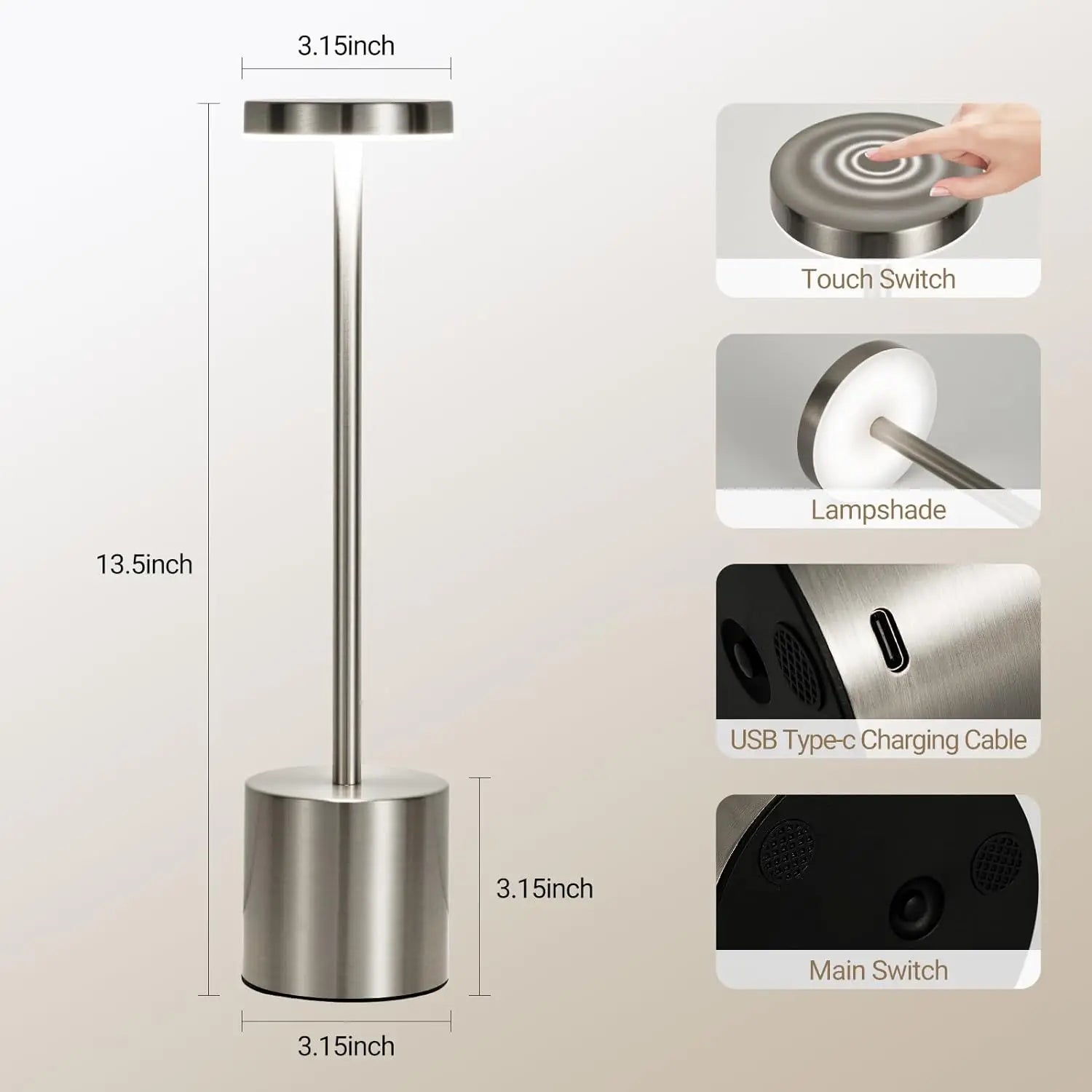 USB Rechargeable Led Night Light Desk Lamps 3 Color Touch Metal Table Lamp Bedside Outdoor Dining Written Lights Room Decor Gift