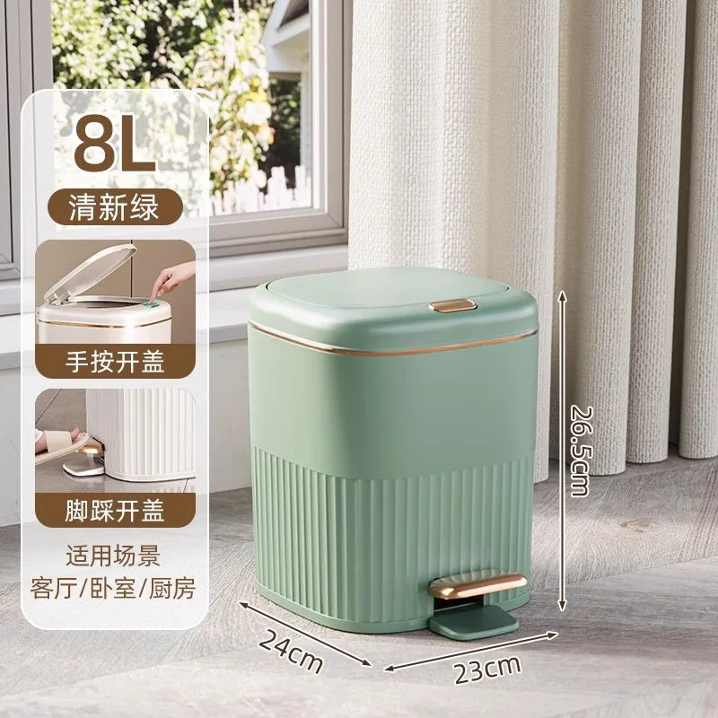 8/10L Foot Pedal Trash Can Waterproof Bathroom Waste Bins with Lid Large Capacity Garbage Bin Luxury Office Kitchen Trash Can