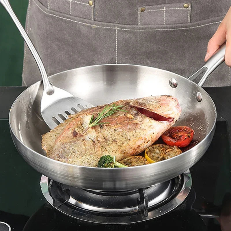 PDG1 304 Stainless Steel Non Stick Pan for Frying Steak Uncoated Kitchen Cookware Suitable for Gas Stoves and Induction Cookers