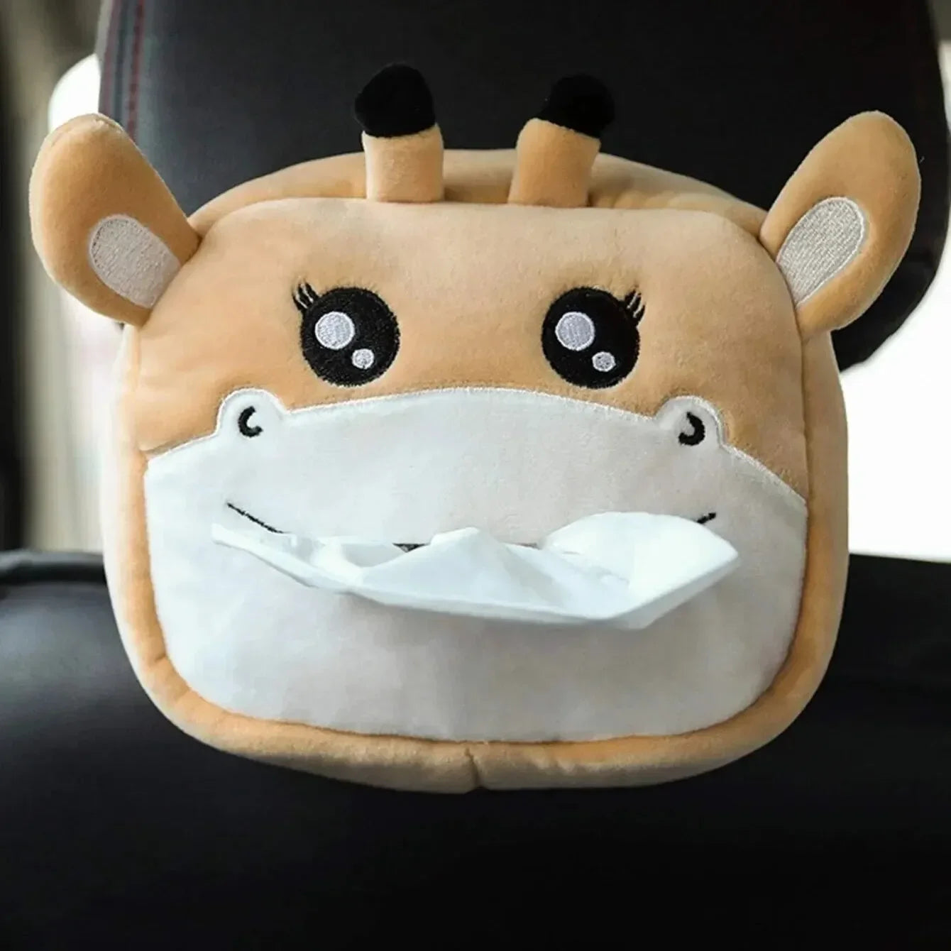 1pc Cute Cartoon Car Tissue Box Plush Napkin Holder Universal Auto Home Room Paper Case Animal Decoration Bracket