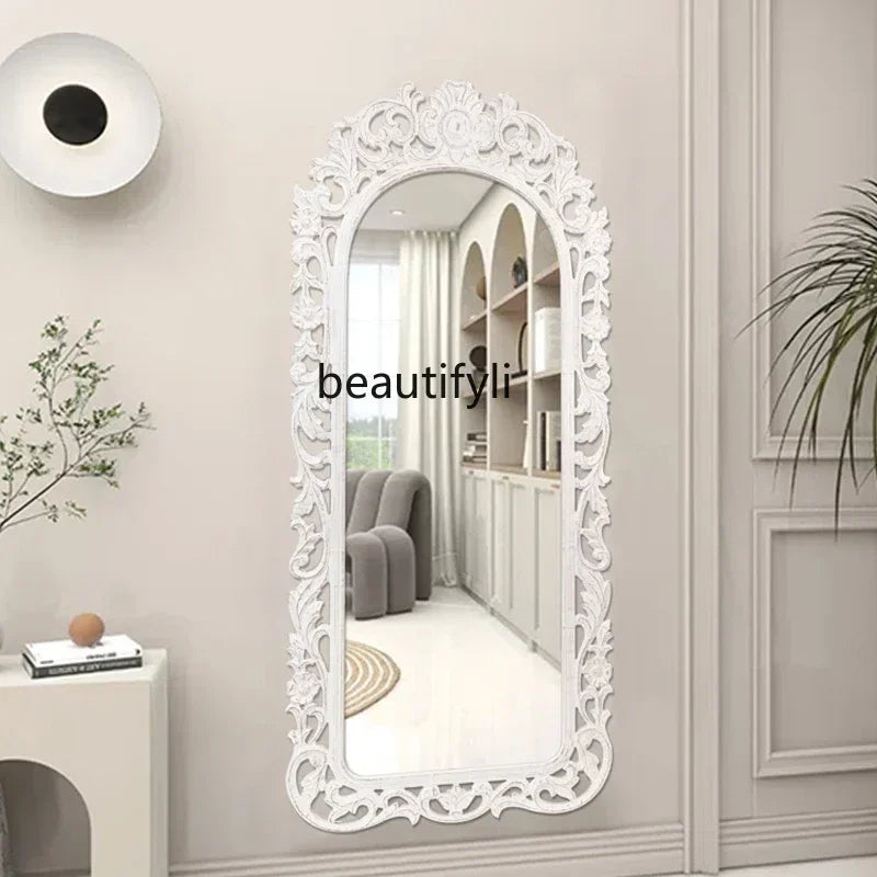 French light luxury carved living room entrance decorative mirror American retro wall-mounted full-length mirror9338