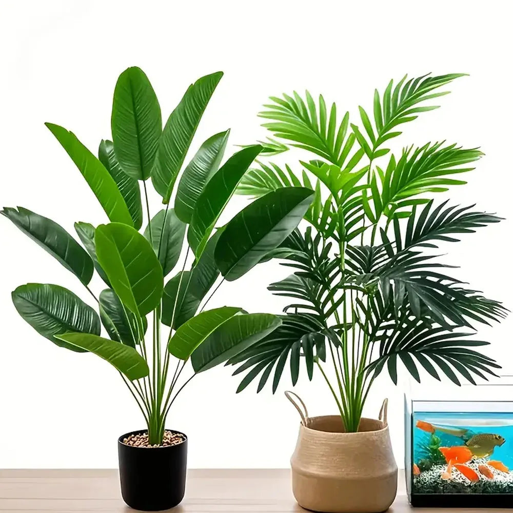 2pcs 82cm Large Scale Simulation Artificial Palm Tree and Banana Leaves Potted Plants Indoor Green Plants Garden Potted Plant