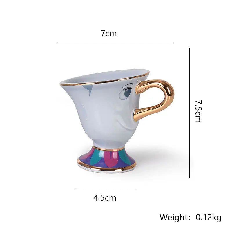 Disney Teapot Cute Cartoon Beauty And The Beast Coffee Pots Mug Mrs Potts Chip Cup Tea Cup Pots One Tea Set Droshipping Desk Gif