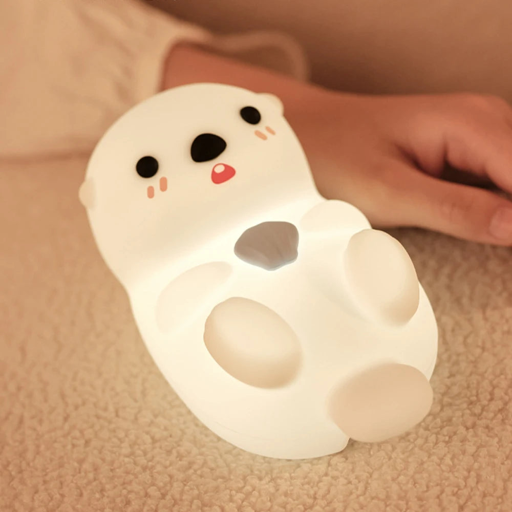 Cute Silicone Penguin Night Light Rechargeable Timing Sea Otter Sleeping Night Lamp Touch Control Beside Lamp for Nursery Room