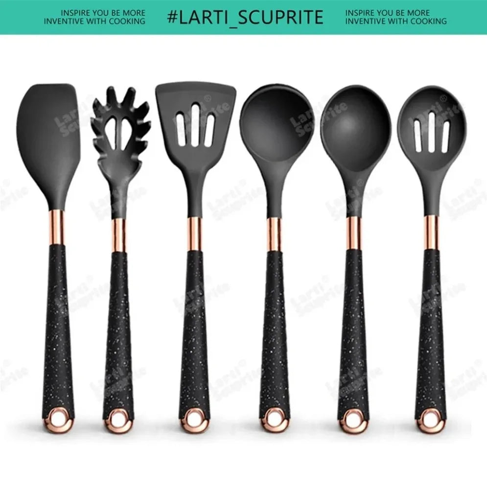 Gold Plated Handle Silicone Cooking Utensils Set Kitchen Non-stick Tool Gadgets BPA FREE Kitchenware Heat Resistant Spatula Set