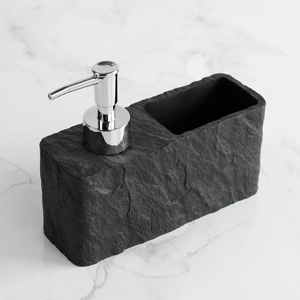 Soap Dispenser with Sponge Kitchen Sink and Bathroom Soap Dispenser  Imitation black rock Liquid Hand and Dish Soap Dispenser