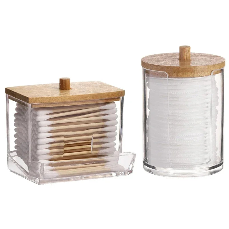 Bathroom Organizer Accessories Set Holder Storage with Clear Plastic Lids, Cotton Ball/Swabs Dispenser, Organizer Jar