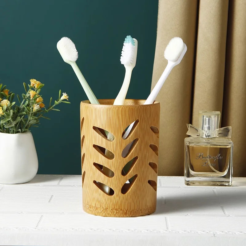 Bamboo Tube Toothbrush Cup Holder Drainage Air Circulation Toothbrush Holder Home Bathroom Offices Decor Supplies