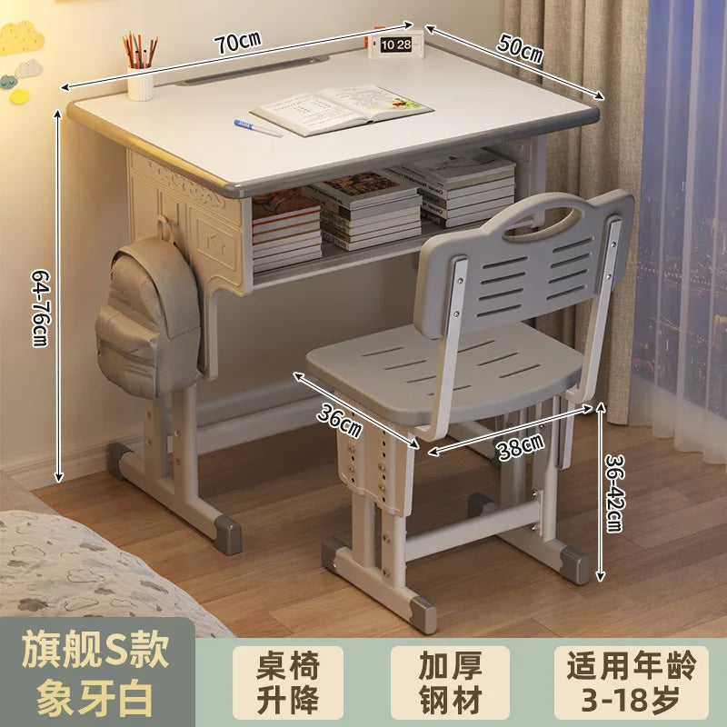 Children's Study Student Desk and Chair Set Adjustable Height Writing Desk for Kids Home & School Standard & Pro Cushion Version