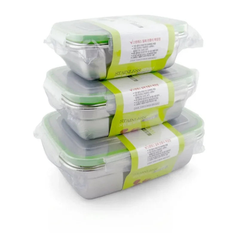 304 Stainless Steel Fresh-keeping Box Sealed Leak Proof Lunch Box Fruit Box with Lid Dumpling Container Refrigerated Storage Box