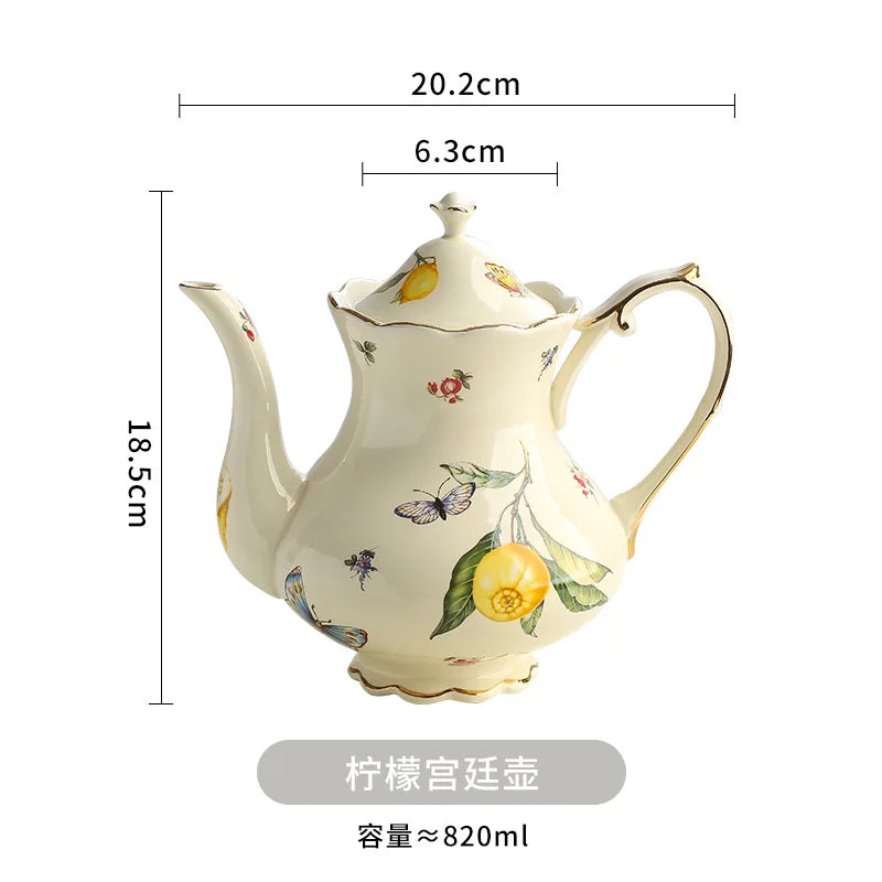 Vintage European-style Coffee Mug Afternoon Tea Set Tape Disc Teapot Kettle Lemon Pattern Porcelain Handle Cup Mugs Coffee Cups