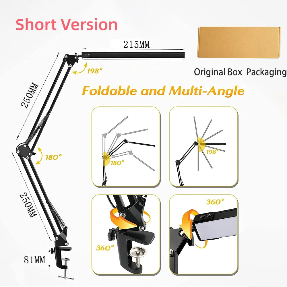 LED Desk Lamp Long Arm Foldable Clamp Adjustable Eye Caring Light with 3 Color Modes Dimmable for Reading Study and Office Work