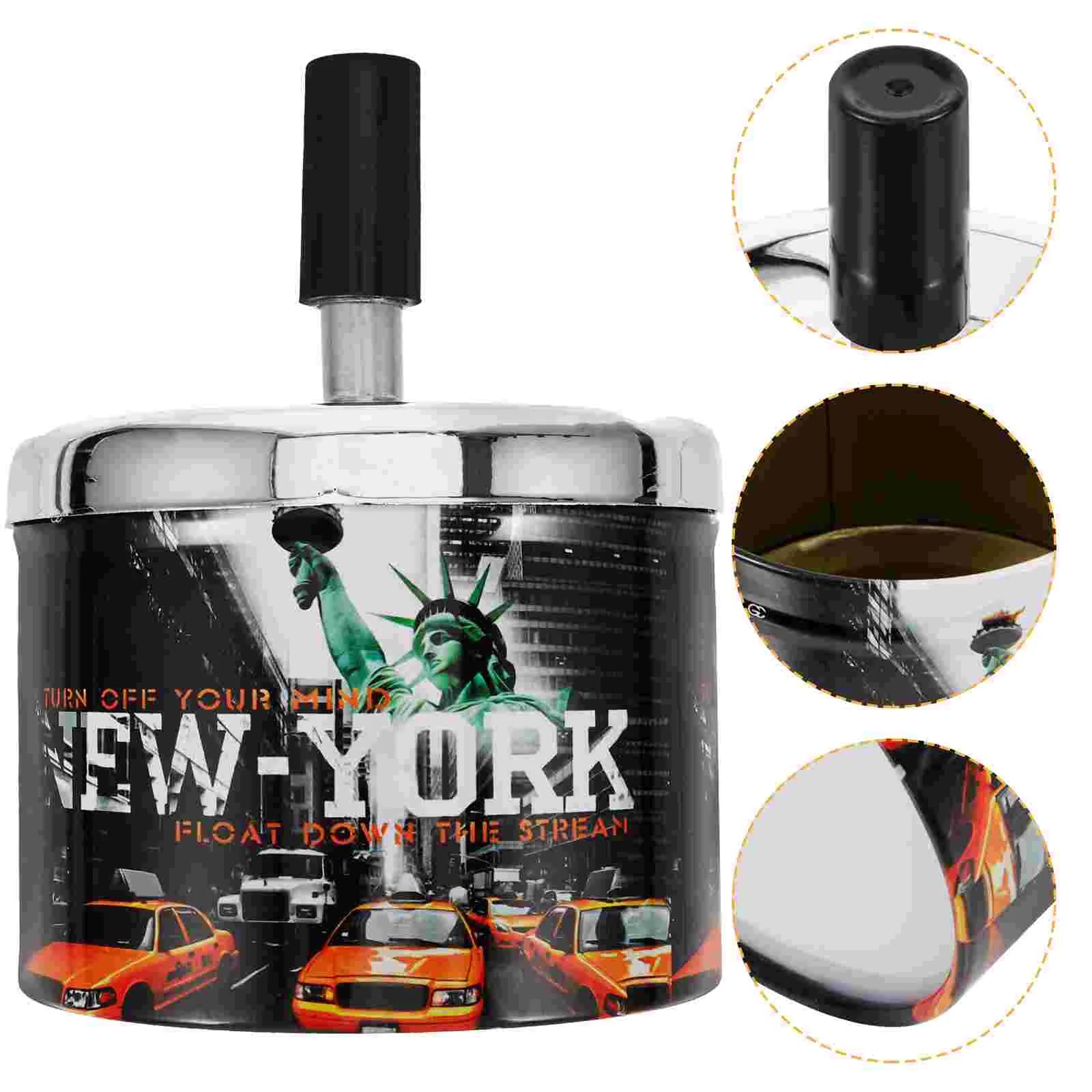 Swivel Lid Ashtray Desktop Personality Car Home Windproof Stainless Steel Round Container