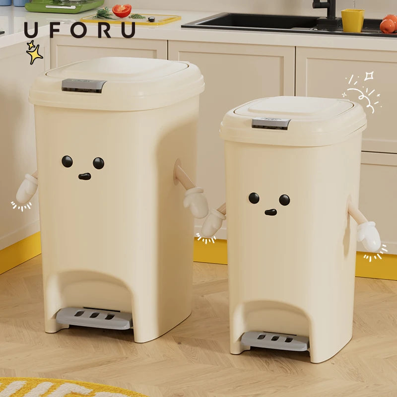 Uforu 10L/20L Back to School Large Capacity Foot Pedal Trash Can for Kitchen Dorm Room Toilet DIY Cute Creative Ash-Bin