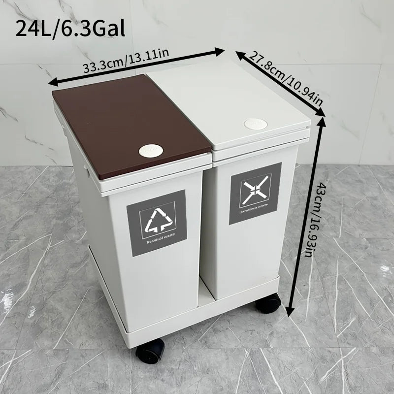 1 set, large kitchen garbage bin, dry and wet sorting garbage bin, movable, suitable for hotels, living rooms, offices, schools