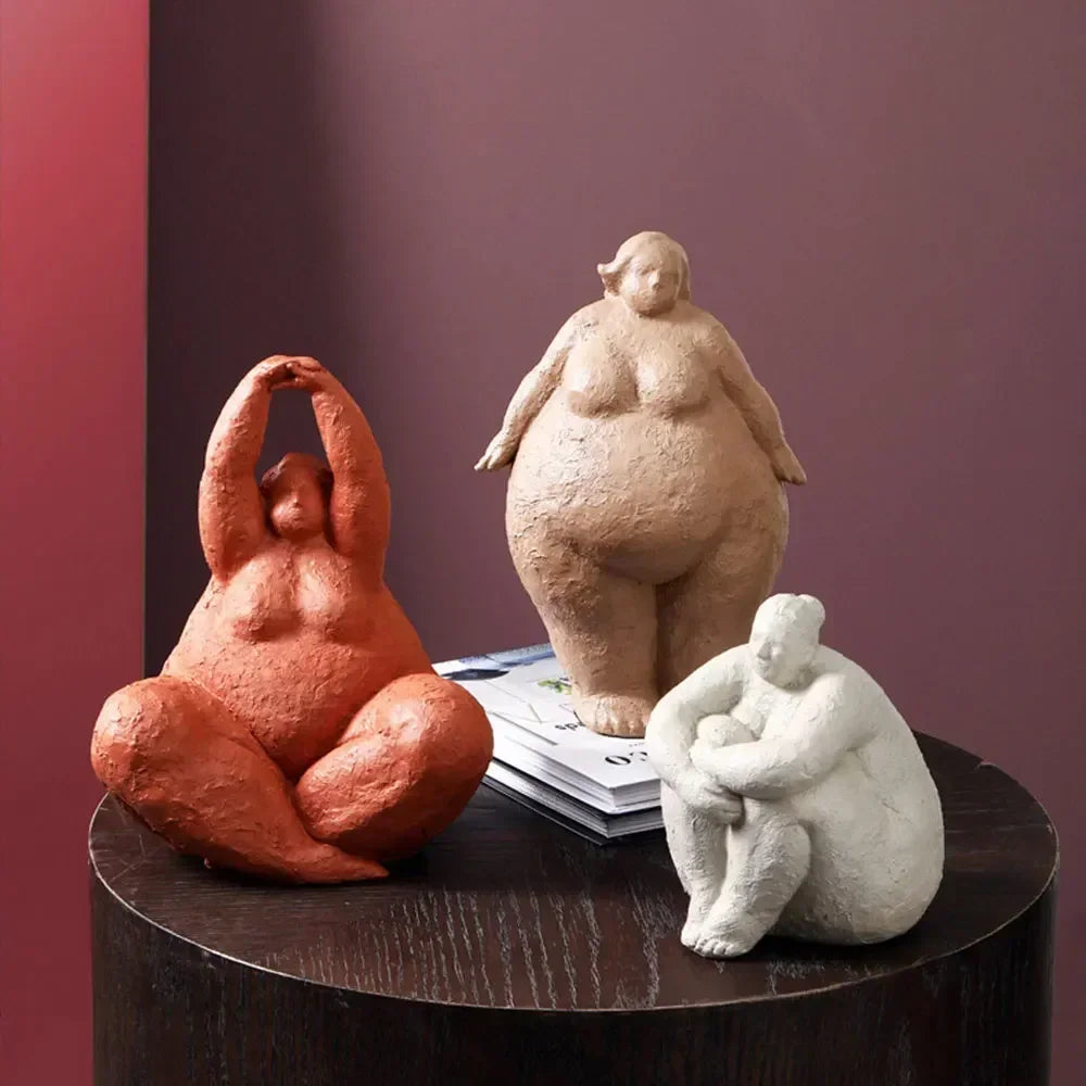 Resin Abstract Fat Lady Yoga Statue Home Decor Decoration Room Figurines Interior Desk Accessories Sculptures Nordic Living