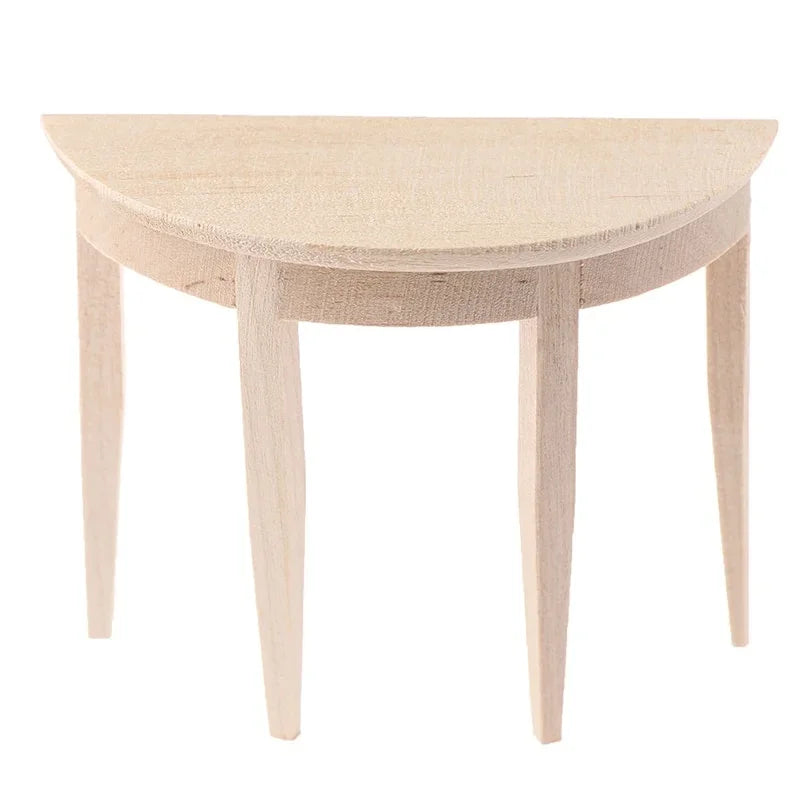 1:12 Simulation Dollhouse Miniature Wooden Half Round Table Model Furniture Teatable Coffee Living Room Kid Dolls Home Toy