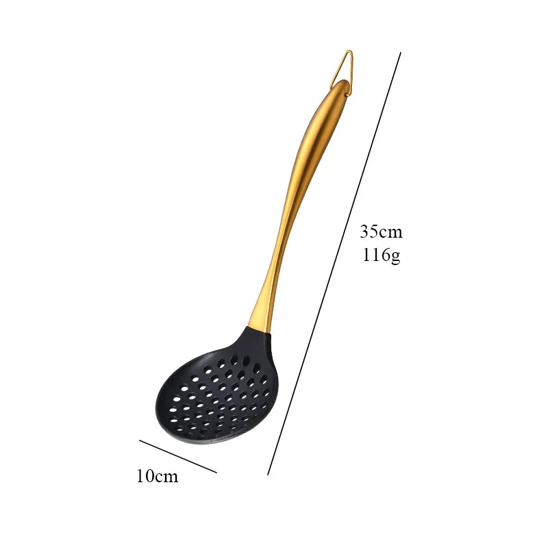 1-7PCS Cooking Tools Set Soup Scoop Slotted Spoon Turner Ladle Stainless Steel with Silicone Head Hanging Kitchen Server Pot