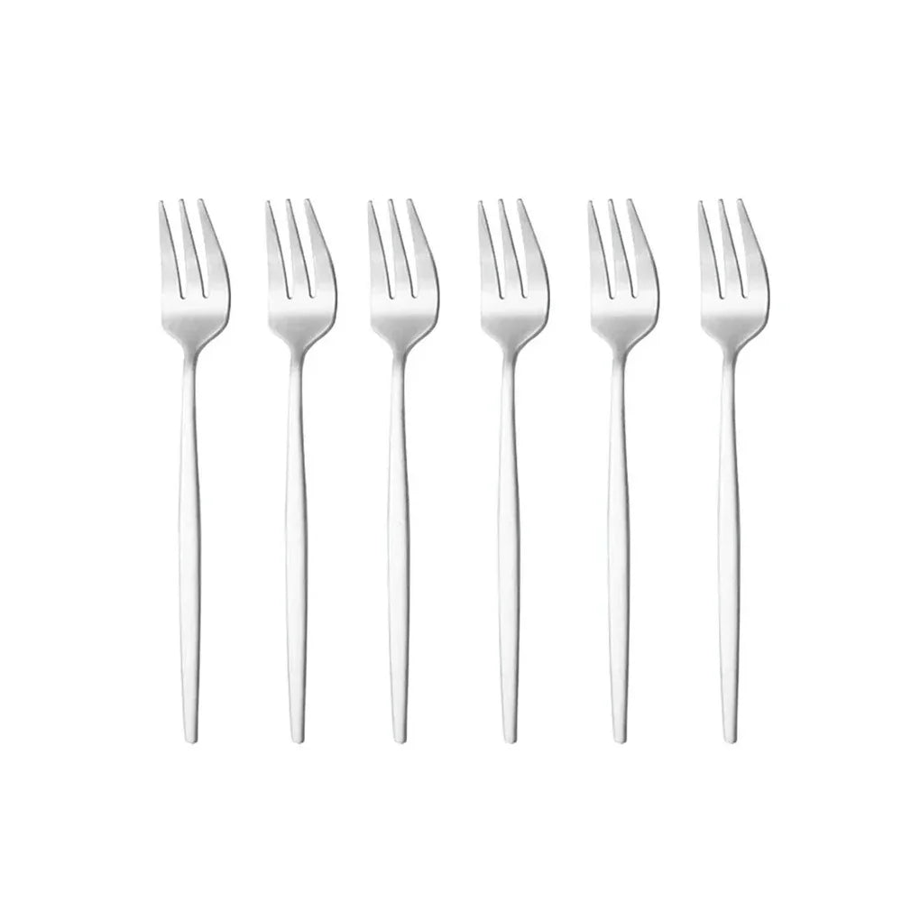 6Pcs Stainless Steel Matte Cake Fruit Forks Flatware Silverware Cutlery For Dessert Salad Fork Set Gold Tableware Mini Fork