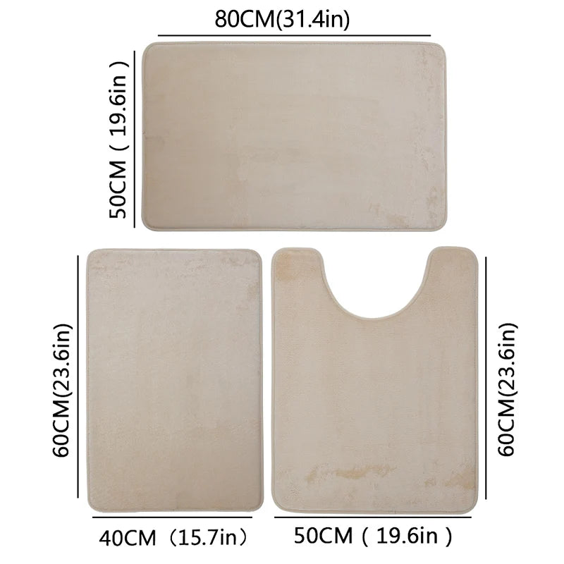 Three Piece Toilet, Bath Floor Mat, Shower Mat, Bath Absorbent Mat, Non Slip Carpet, Soft and Comfortable, Laundry Room.