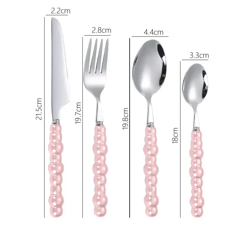 4Pcs/Set Luxury Ceramic Pearl Handle Cutlery Set Knife Fork Spoon Creative Cute Soup Spoon Western Food Steak Knife Spoon Fork