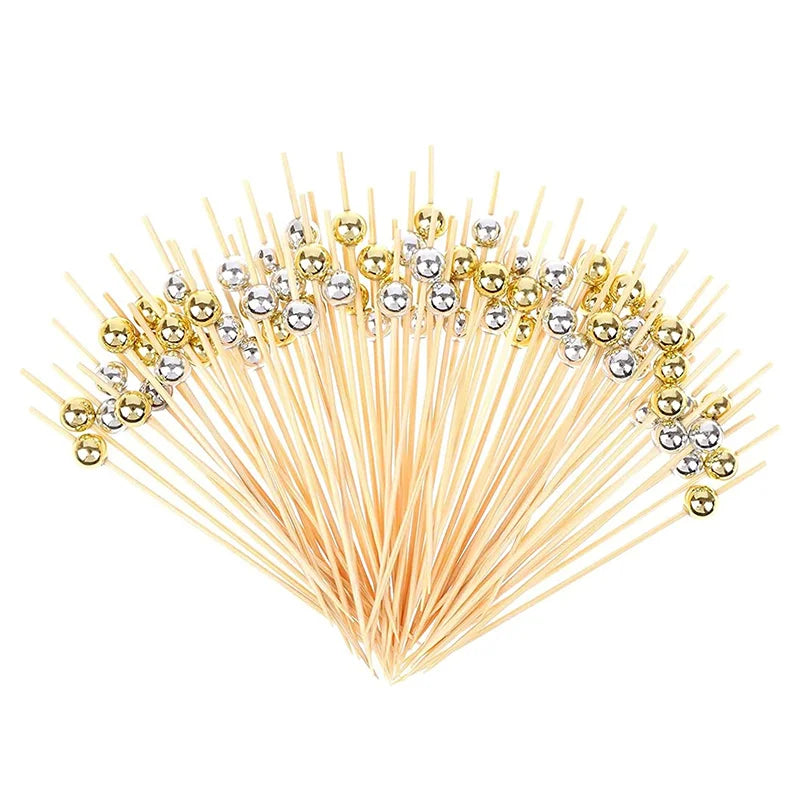 100pcs Disposable Bamboo Food Fruit Toothpick Salad  Cake Dessert Fork Stick for Wedding Birthday Party Decor Cocktail Toothpick