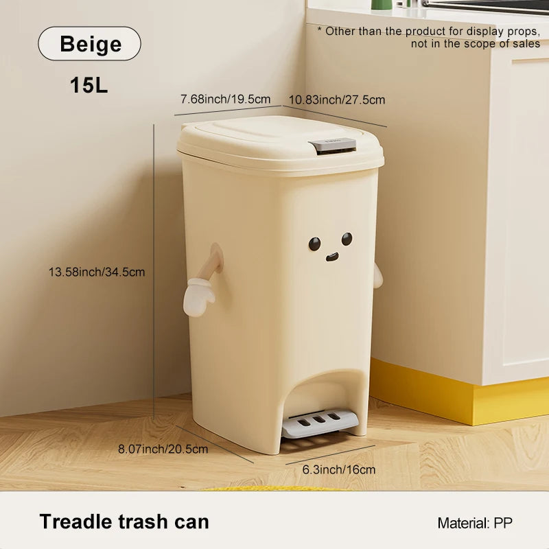 Uforu 10L/20L Back to School Large Capacity Foot Pedal Trash Can for Kitchen Dorm Room Toilet DIY Cute Creative Ash-Bin