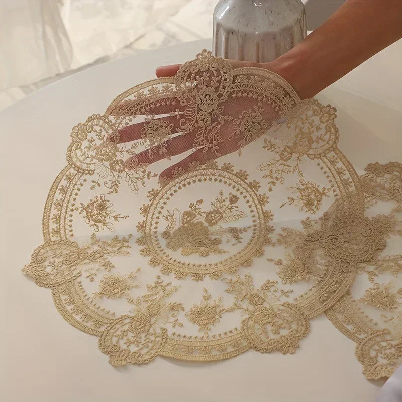 33cm Beautiful Pattern Table Mat Elegant Flower Embroidery Lace Coffee Cup Mat Vase Table Lamp Ornament