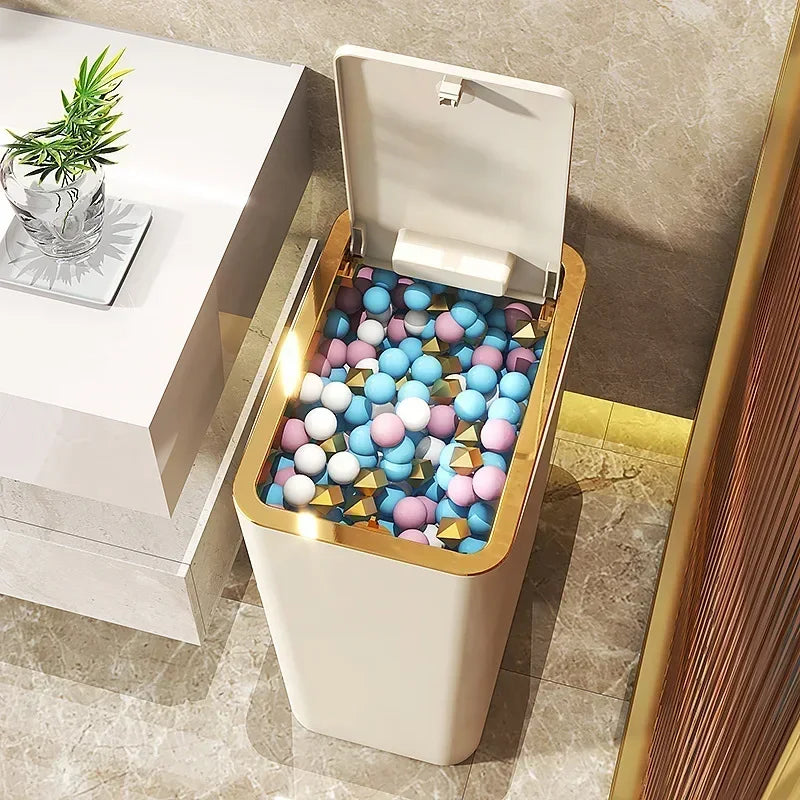 Odor Proof Trash Can with One-Touch Modern Design Durable Plastic Bathroom Kitchen Bin Space Saving Leakproof
