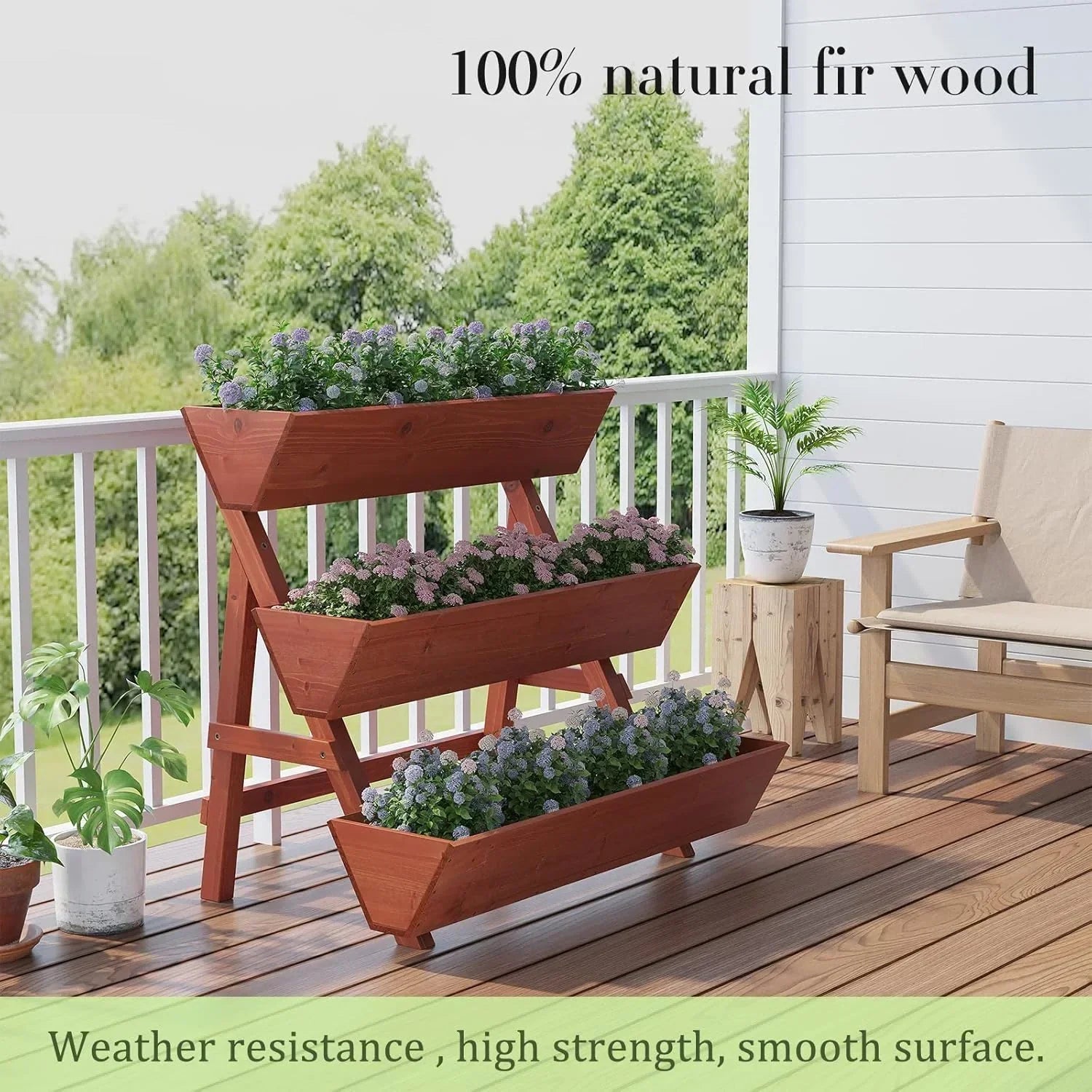 3-Tier Wooden Vertical Raised Garden Bed With Legs, Tiered Wood Planter Box Vertical Garden Planter Plant Stand Wood Flower Rack