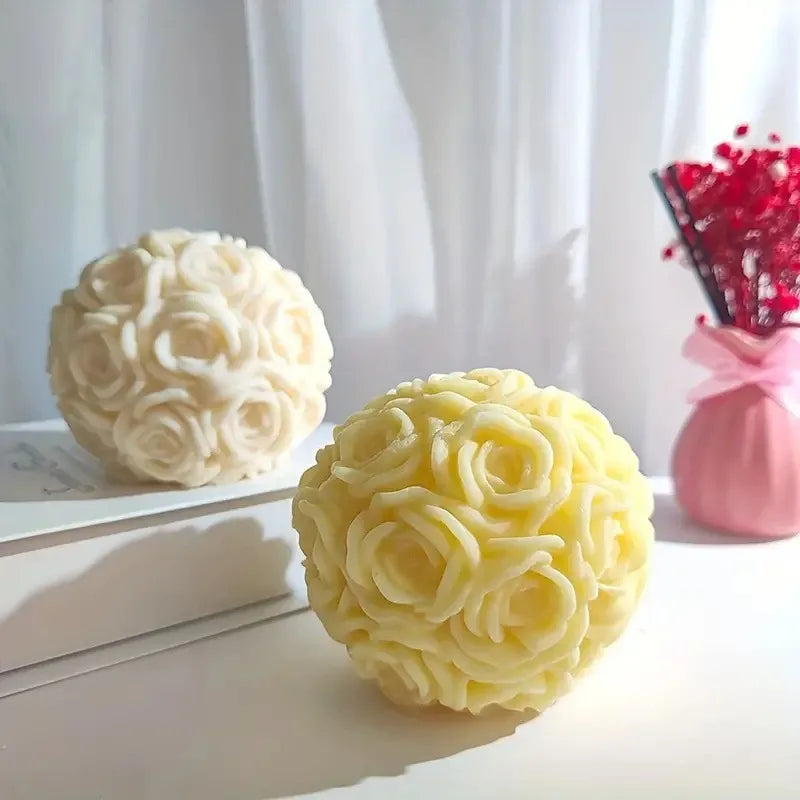 3D Rose Ball Candle Aromatherapy Mold DIY Valentine's Day Casting Mold Creative Elegant Candlestick Stand Home Wedding Decor