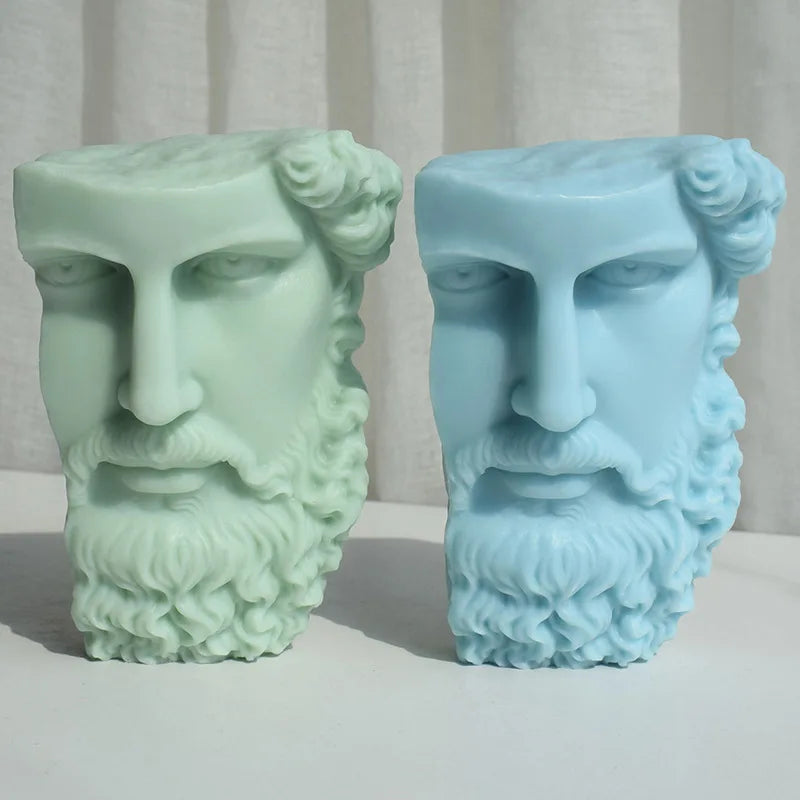 Large Greek Half Head Sculpture Silicone Candle Mold Abstract Art Half Face Beard Man Statue Silicone Mould Tabletop Ornament