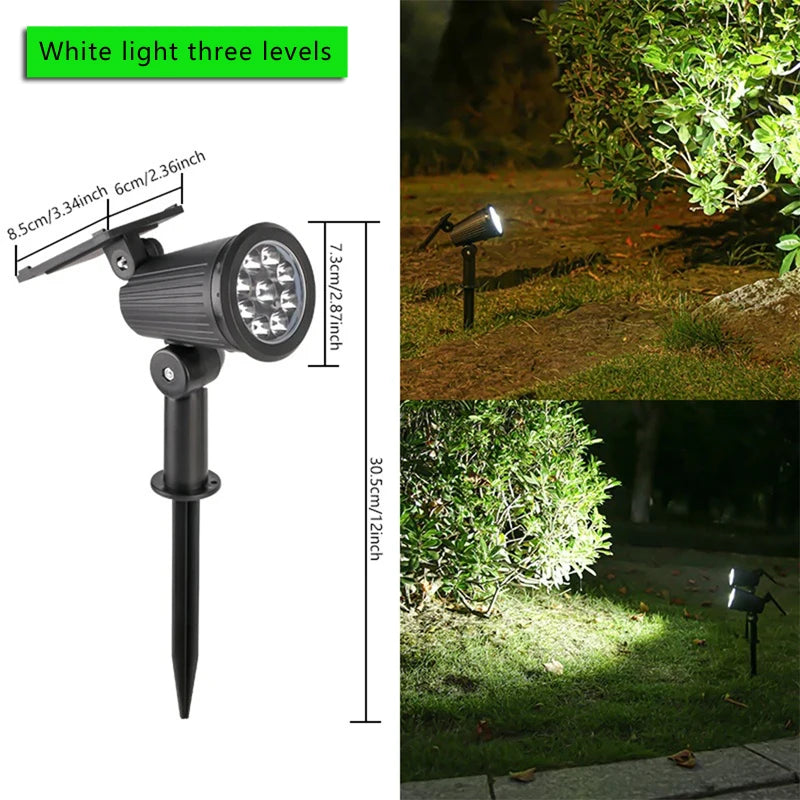 Solar Lawn Projector Spotlight with RGB Gradient & 3 Brightness Adjustable Light IP65 Waterproof for Garden Patio Driveway Spot