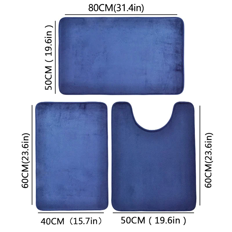 Three Piece Toilet, Bath Floor Mat, Shower Mat, Bath Absorbent Mat, Non Slip Carpet, Soft and Comfortable, Laundry Room.