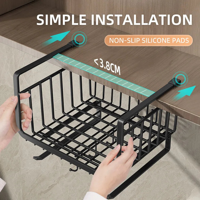 Kitchen Under Cabinet Basket Storage Shelf Tissue Cup Holder Closet Desk Hanging Rack Hollowed Pullout Drawer Sliding Basket