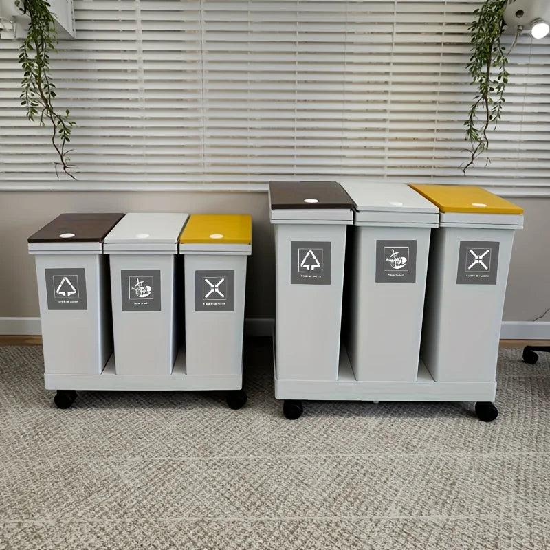 1 set, large kitchen garbage bin, dry and wet sorting garbage bin, movable, suitable for hotels, living rooms, offices, schools