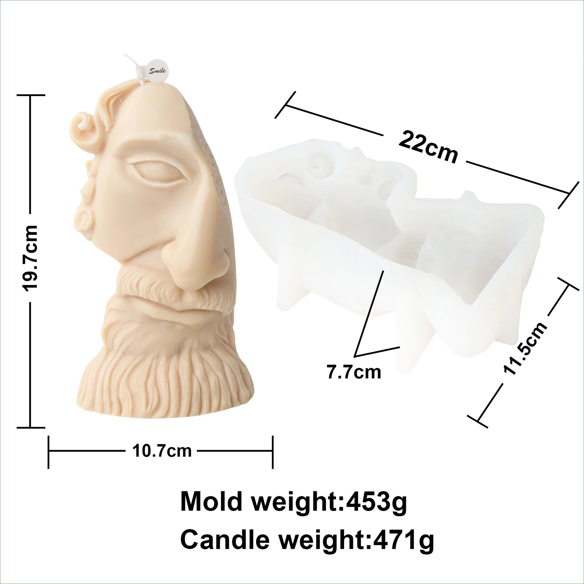 Large Greek Half Head Sculpture Silicone Candle Mold Abstract Art Half Face Beard Man Statue Silicone Mould Tabletop Ornament