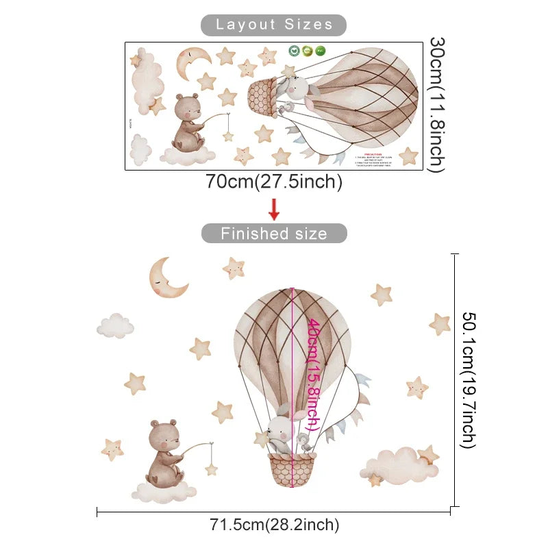 Cartoon Hot Air Balloon Animals Bear Rabbits Wall Stickers for Child Room Boy Room Decoration Nursery Baby Room Decoration Decal