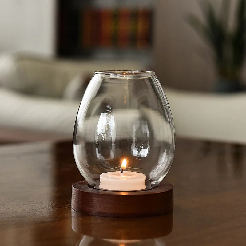 Transparent Glass Candle Holder Round Tealight Candlesticks Retro Oil Lamp Shape Romantic Wedding Party Dinner Table Decoration